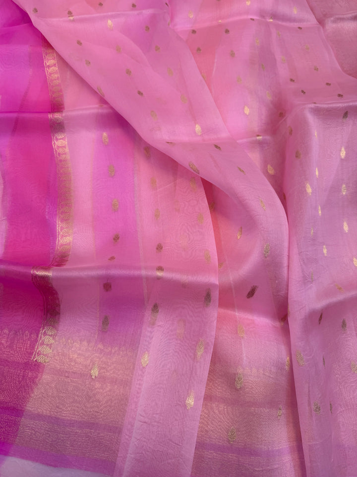 Baby Pink Pure Kora Silk Handloom Banarasi Saree
