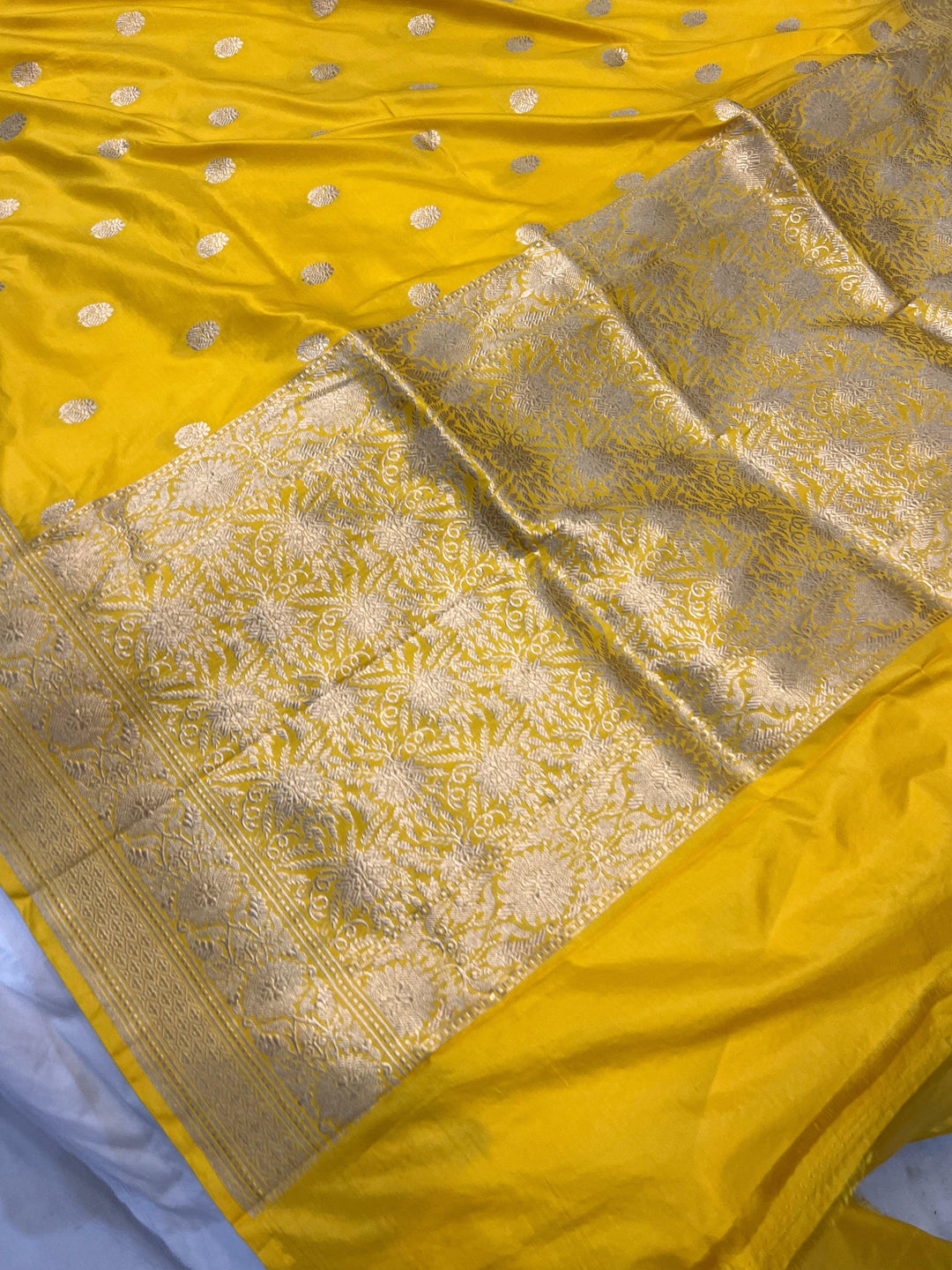 Yellow Pure Banarasi Handloom Katan Silk Saree - Aura Benaras