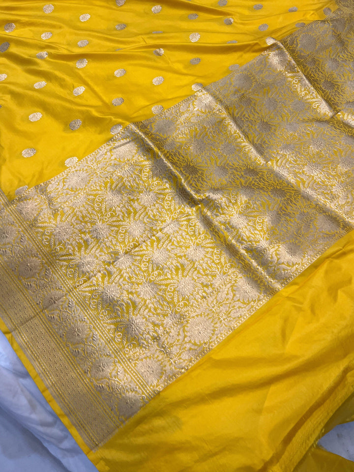 Yellow Pure Banarasi Handloom Katan Silk Saree - Aura Benaras