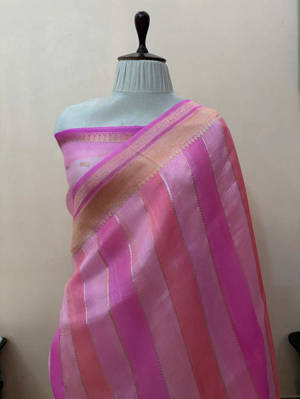Baby Pink Pure Kora Silk Handloom Banarasi Saree