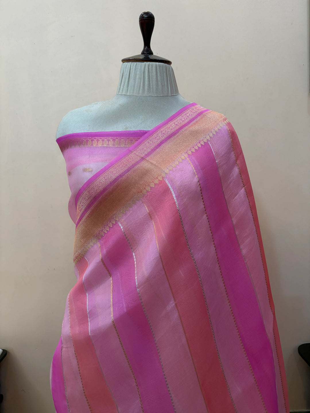 Baby Pink Pure Kora Silk Handloom Banarasi Saree
