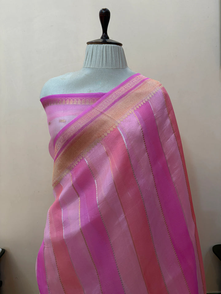 Baby Pink Pure Kora Silk Handloom Banarasi Saree