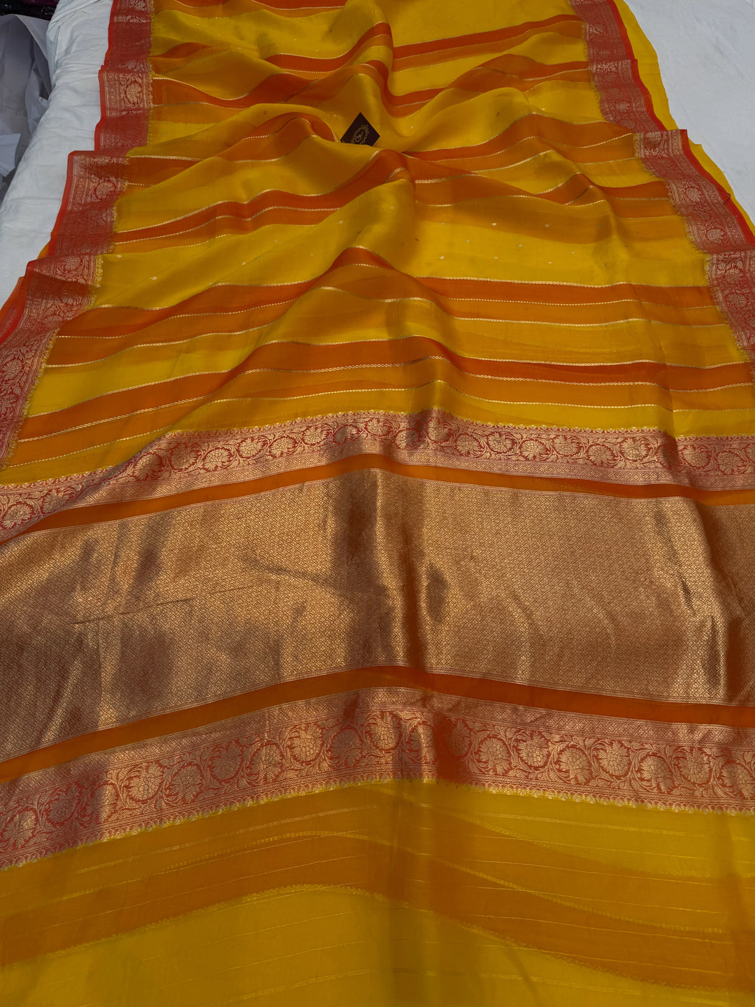 Yellow Pure Kora Silk Handloom Banarasi Saree
