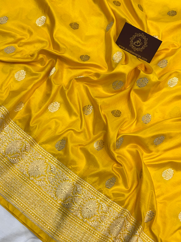 Yellow Pure Banarasi Handloom Katan Silk Saree - Aura Benaras