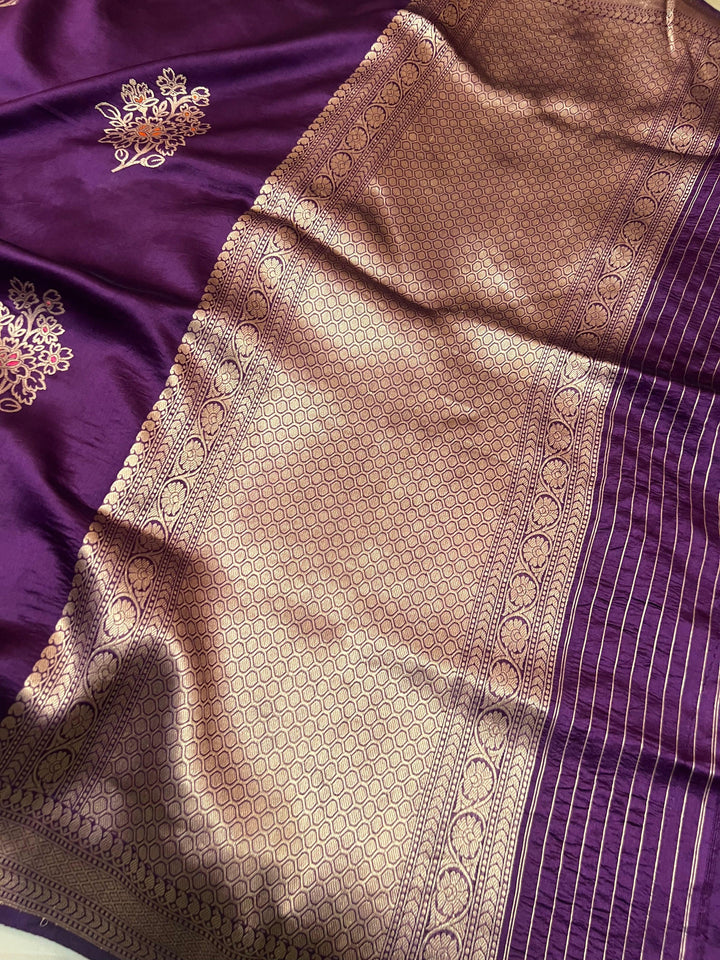 Deep Purple Pure Silk Handloom Banarasi Saree with Kadhwa meenakari motifs