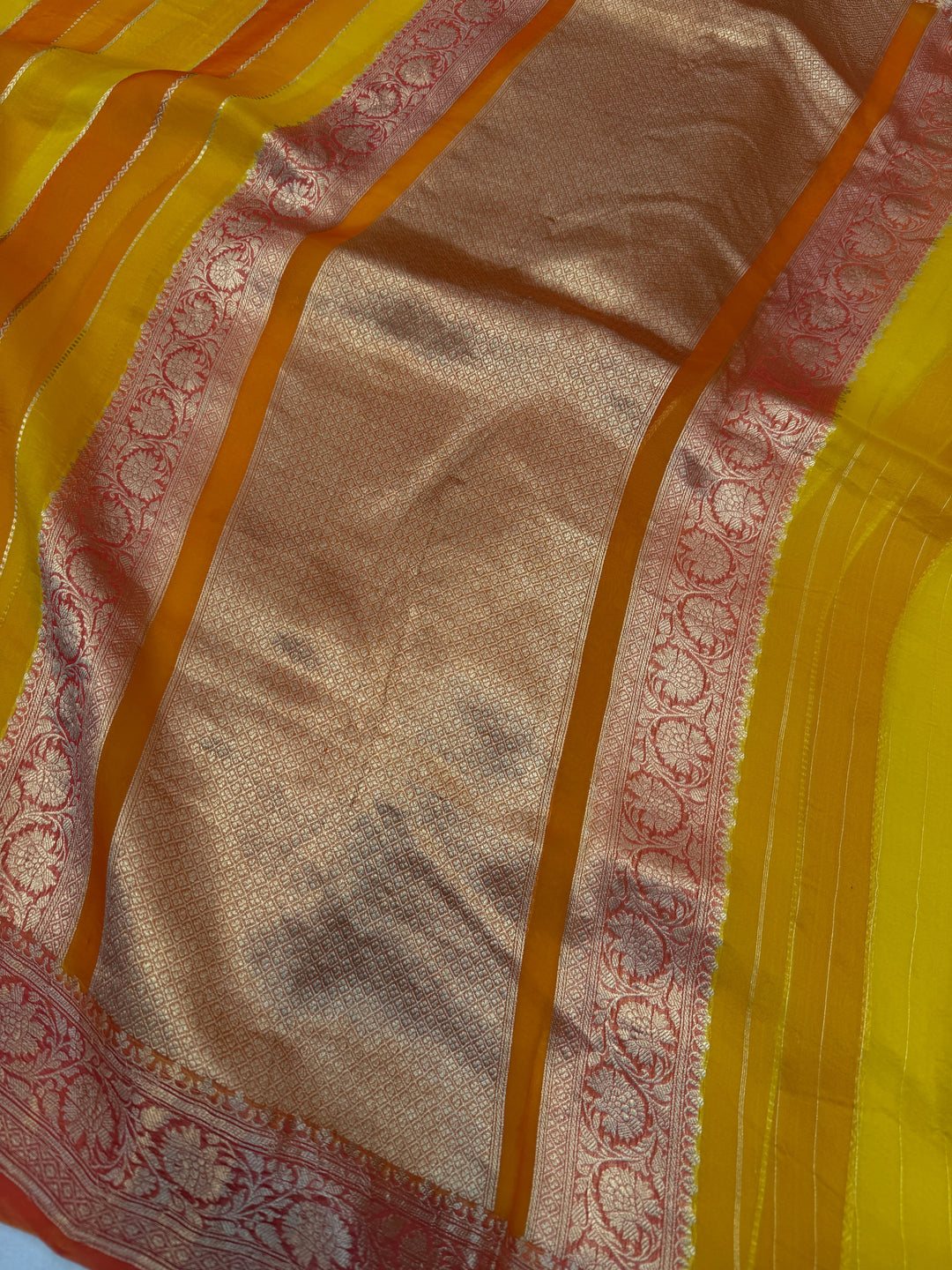 Yellow Pure Kora Silk Handloom Banarasi Saree