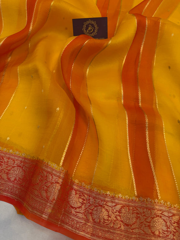 Yellow Pure Kora Silk Handloom Banarasi Saree