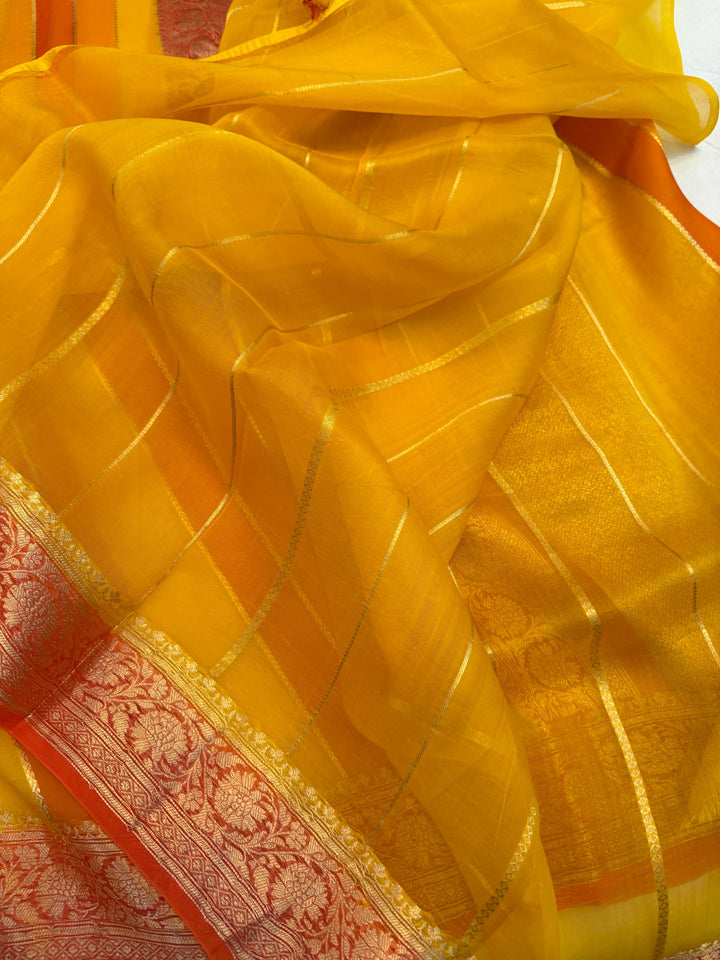 Yellow Pure Kora Silk Handloom Banarasi Saree