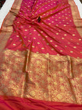 Orangeish Pink  Pure Banarasi Handloom Katan Silk Saree - Aura Benaras