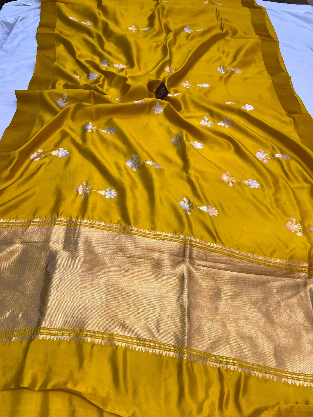 Yellow Pure Silk Handloom Banarasi Saree