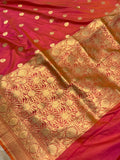 Orangeish Pink  Pure Banarasi Handloom Katan Silk Saree - Aura Benaras