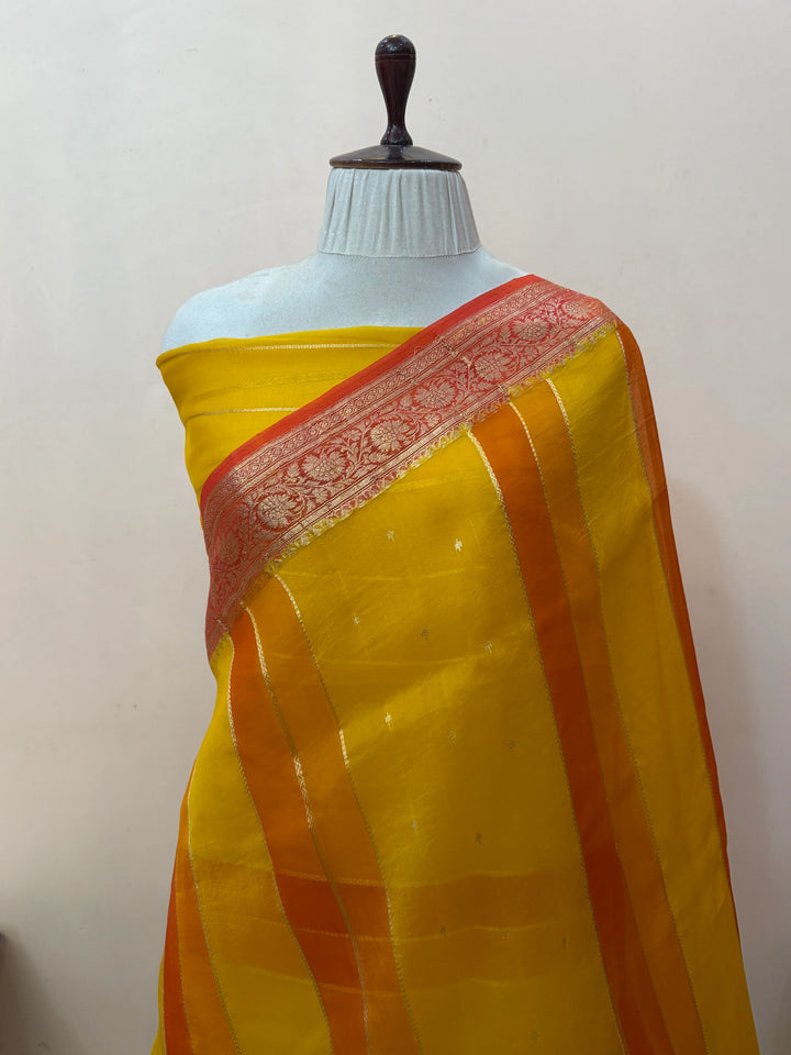 Yellow Pure Kora Silk Handloom Banarasi Saree