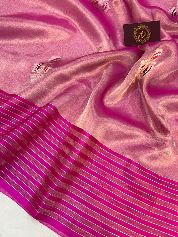 Rani Pink Pure Banarasi Handloom Tissue Silk Saree