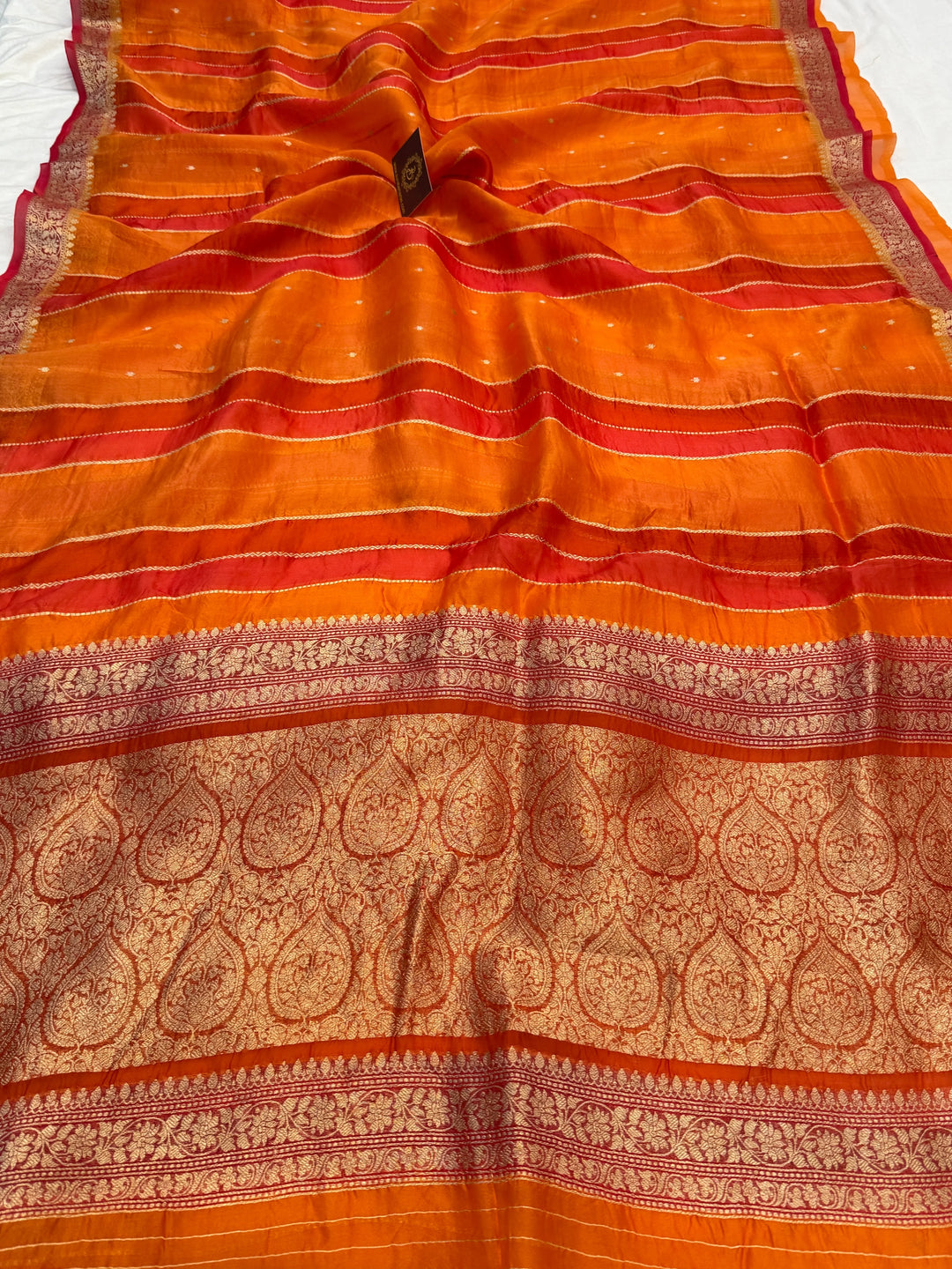 Orange Pure Kora Silk Handloom Banarasi Saree
