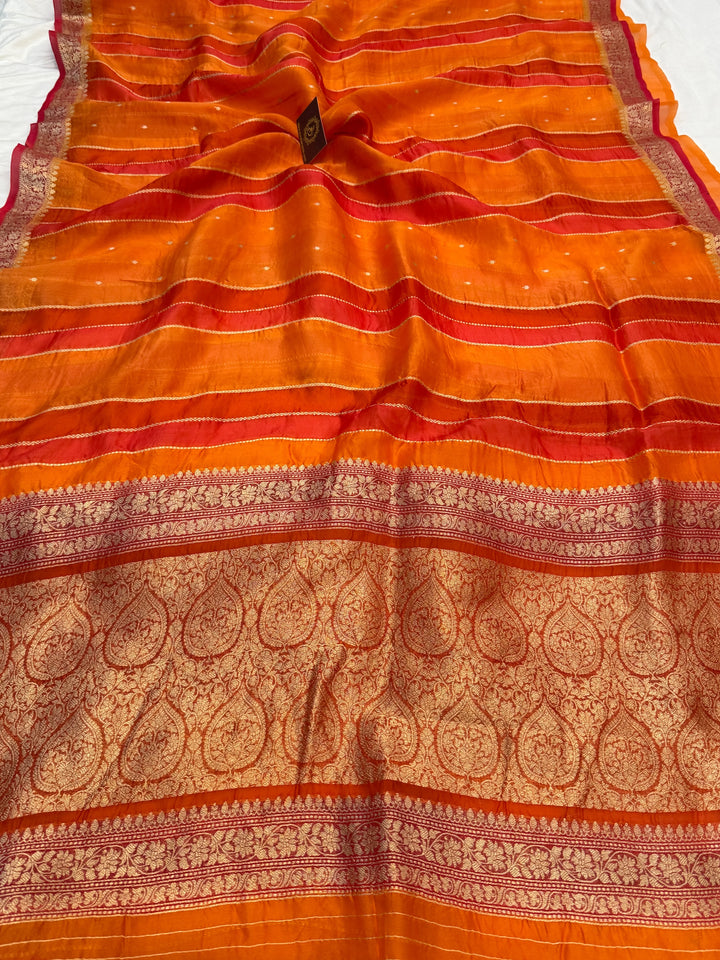 Orange Pure Kora Silk Handloom Banarasi Saree