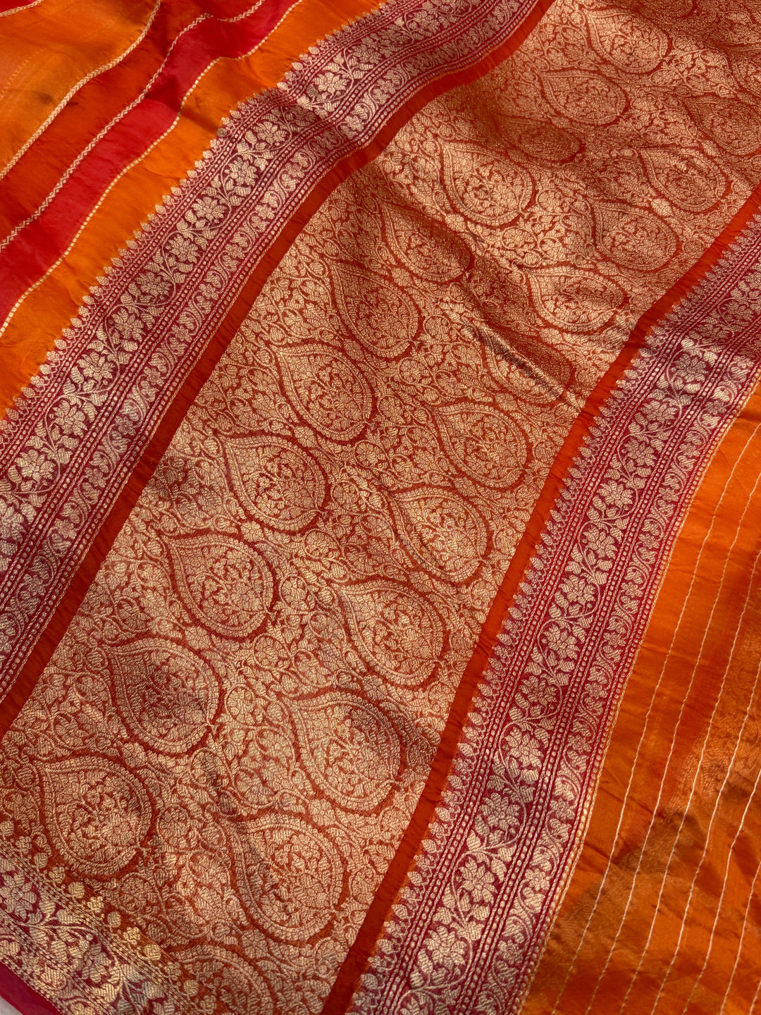 Orange Pure Kora Silk Handloom Banarasi Saree