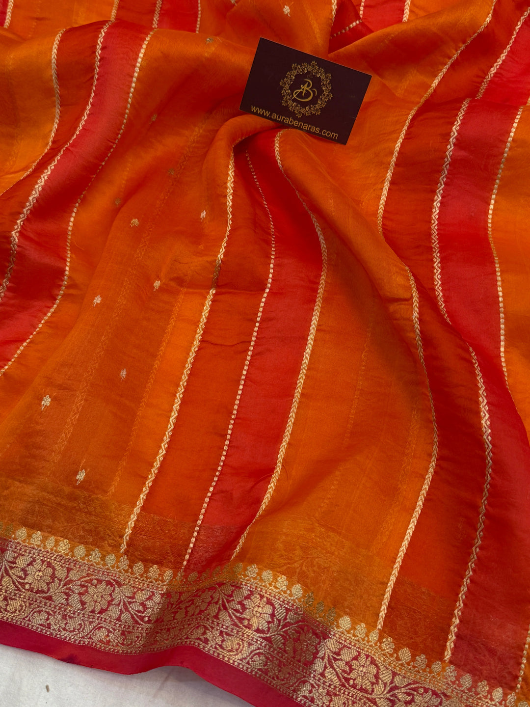 Orange Pure Kora Silk Handloom Banarasi Saree