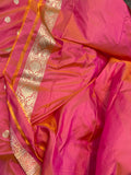 Orangeish Pink  Pure Banarasi Handloom Katan Silk Saree - Aura Benaras