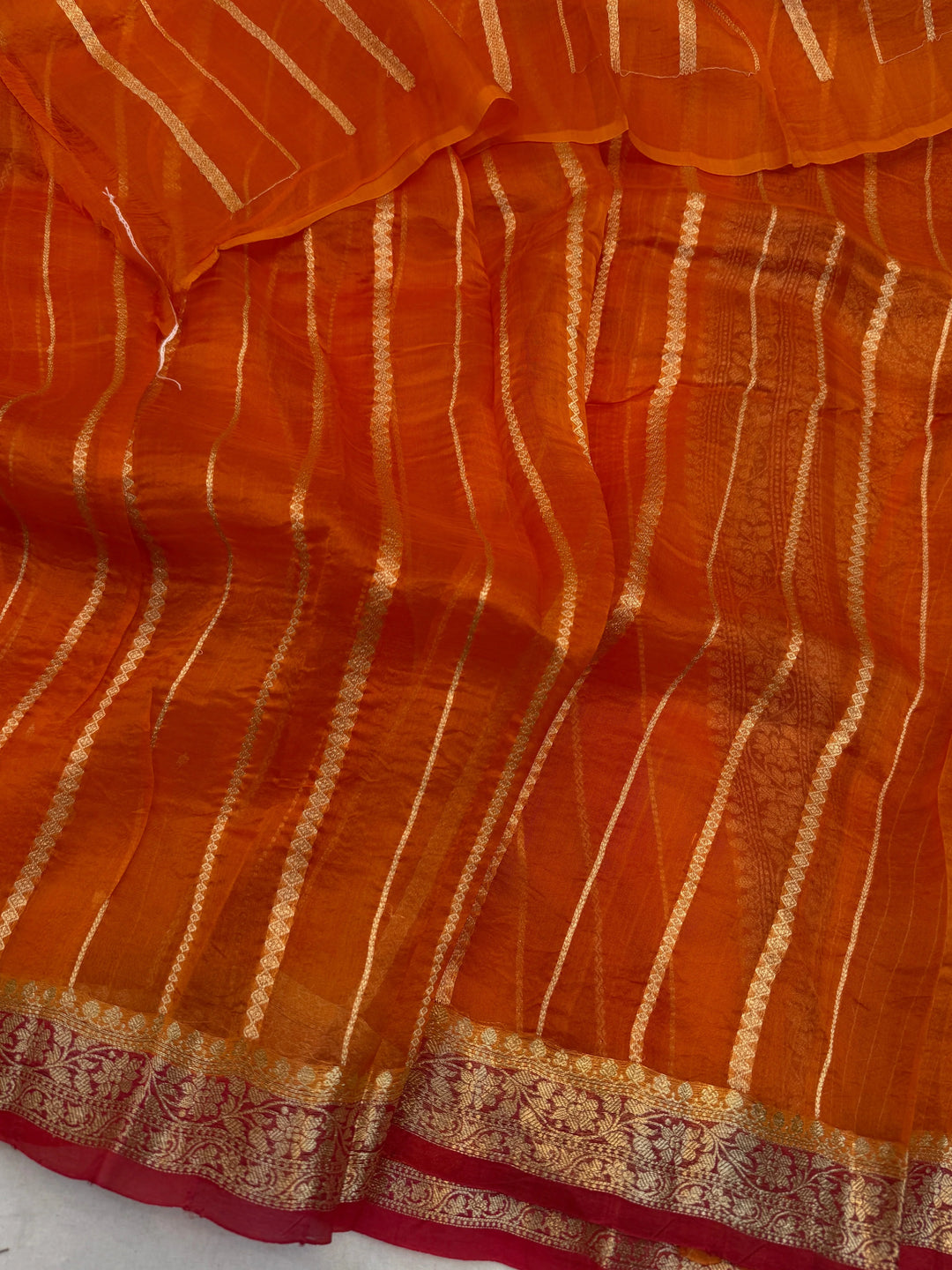 Orange Pure Kora Silk Handloom Banarasi Saree