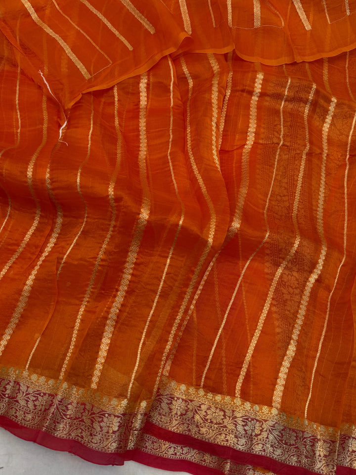 Orange Pure Kora Silk Handloom Banarasi Saree