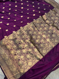 Wine Pure Banarasi Handloom Katan Silk Saree - Aura Benaras