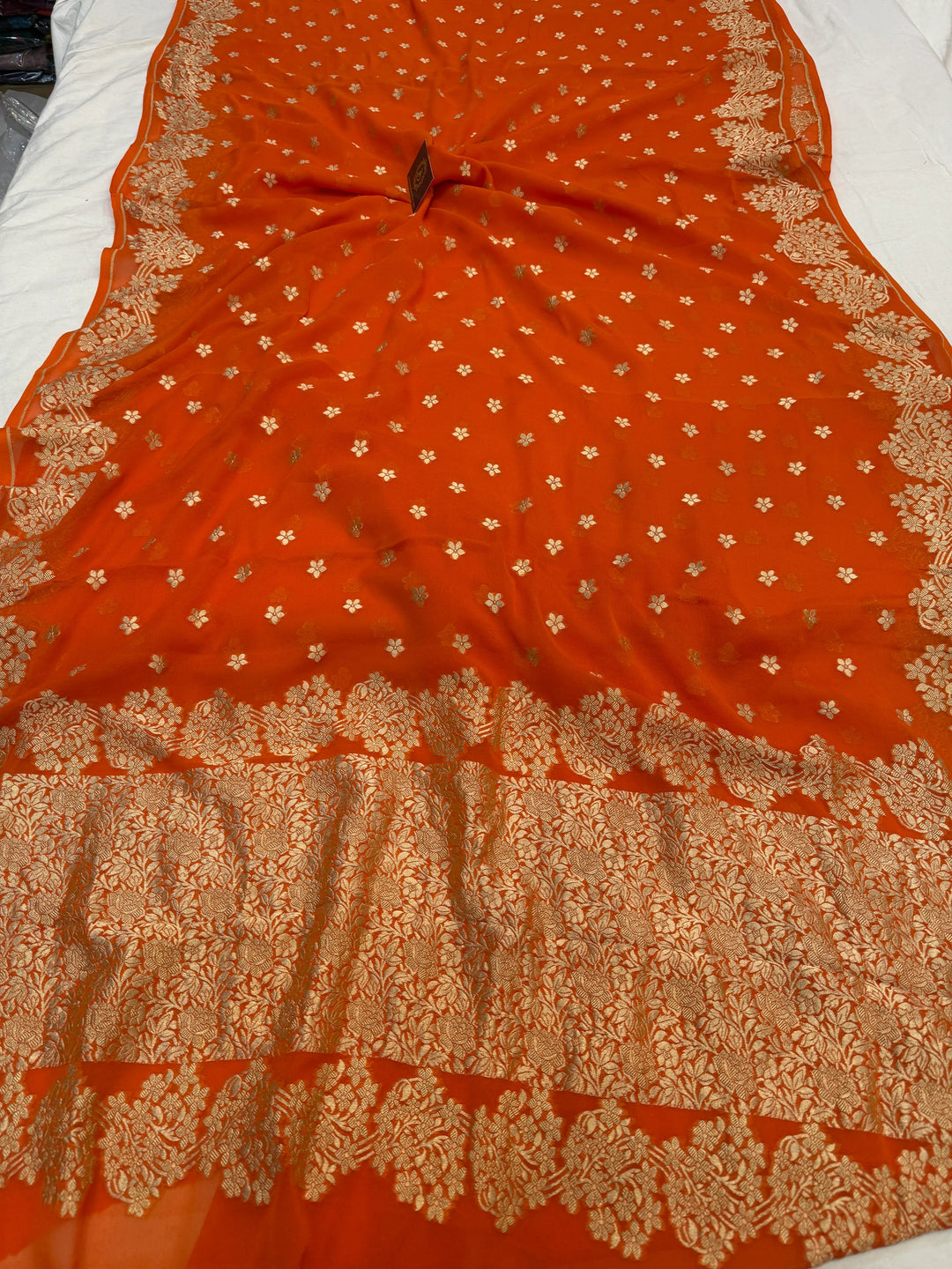 Orange Pure Banarasi Handloom Khaddi Georgette Saree