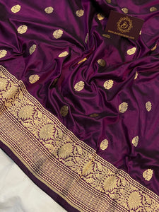 Wine Pure Banarasi Handloom Katan Silk Saree - Aura Benaras