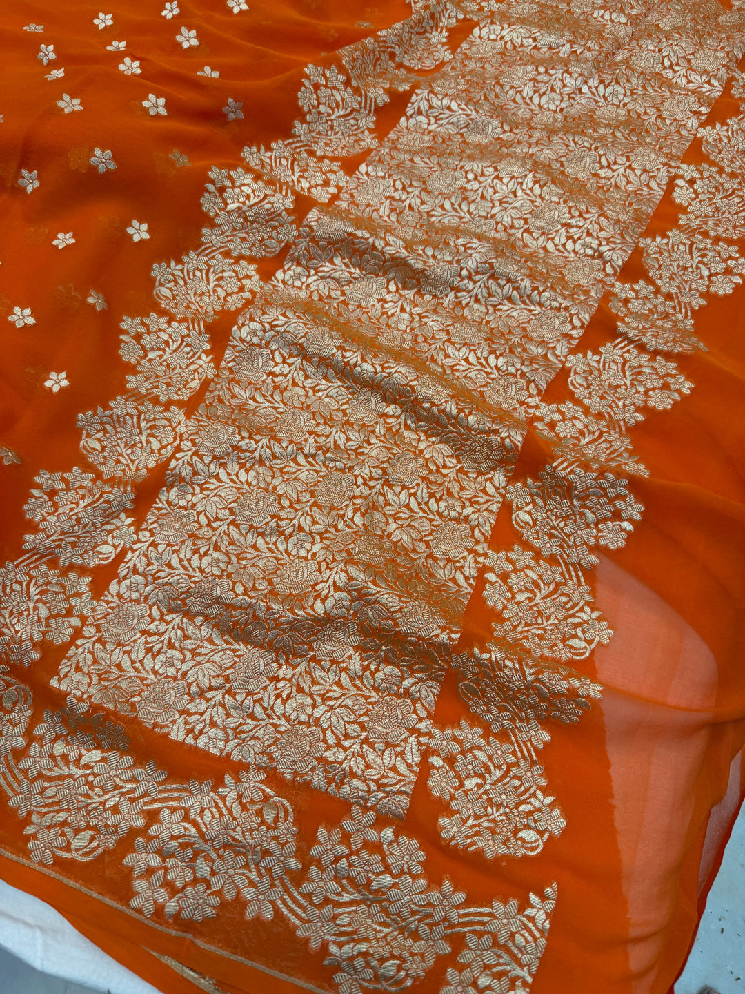 Orange Pure Banarasi Handloom Khaddi Georgette Saree