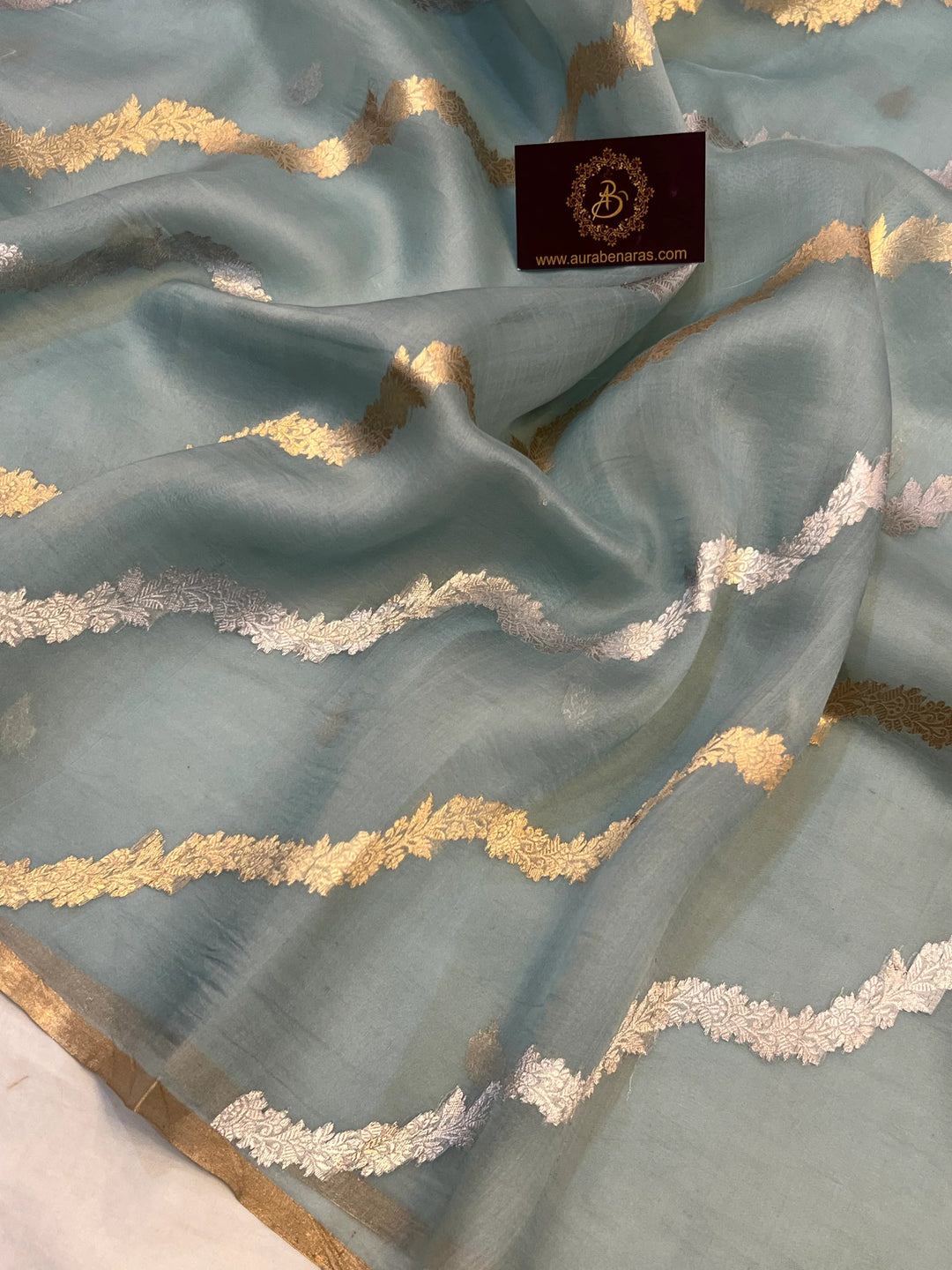 Blue Banarasi Kora silk handloom saree with Kadwa jaal design