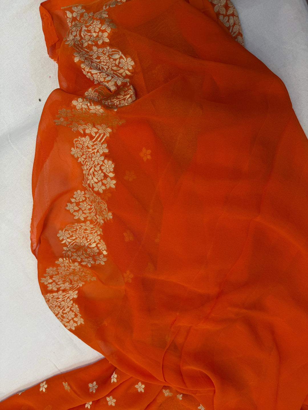 Orange Pure Banarasi Handloom Khaddi Georgette Saree