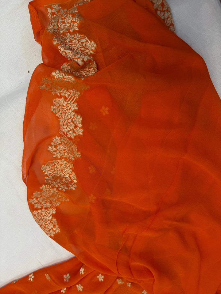 Orange Pure Banarasi Handloom Khaddi Georgette Saree