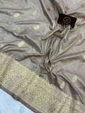 Beige Pure Banarasi Handloom Katan Silk Saree - Aura Benaras