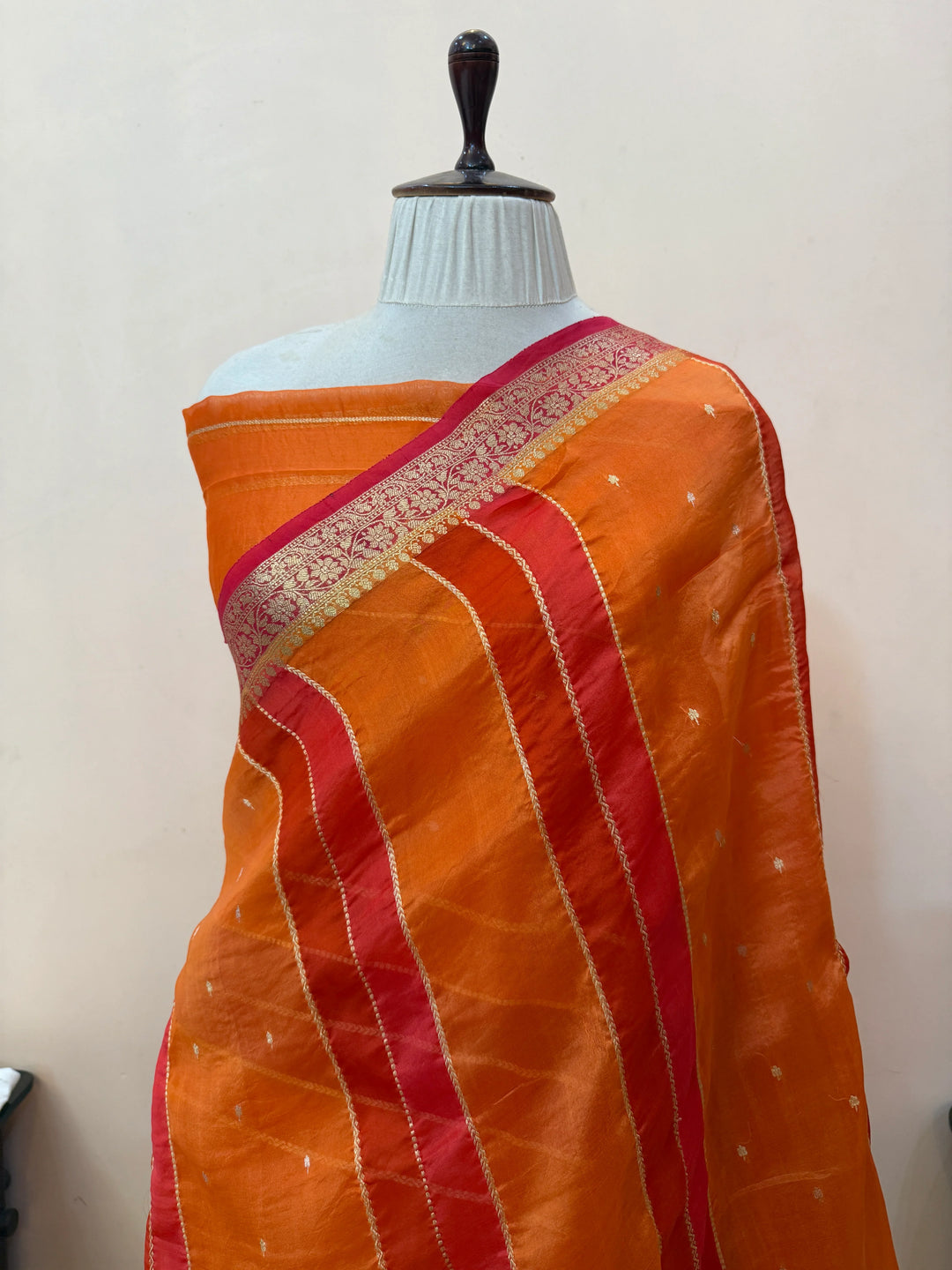 Orange Pure Kora Silk Handloom Banarasi Saree