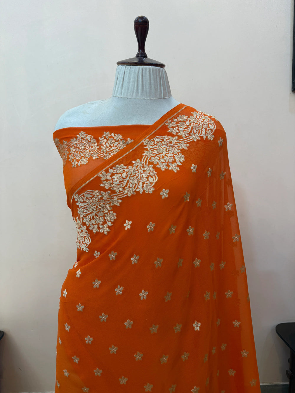 Orange Pure Banarasi Handloom Khaddi Georgette Saree