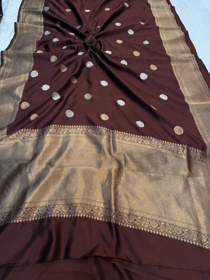 Brown Pure Silk Handloom Banarasi Saree