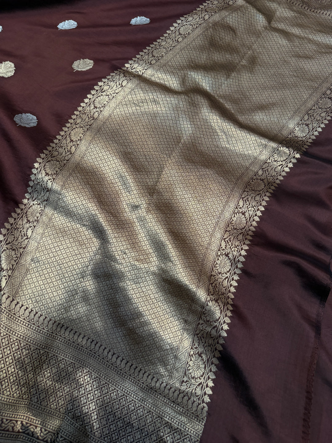 Brown Pure Silk Handloom Banarasi Saree