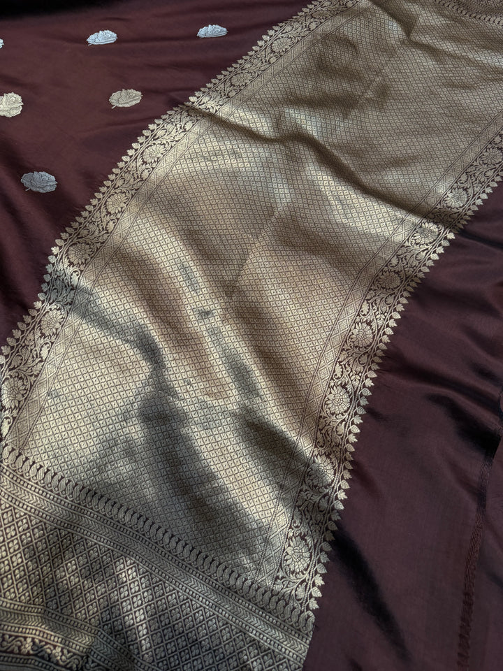 Brown Pure Silk Handloom Banarasi Saree