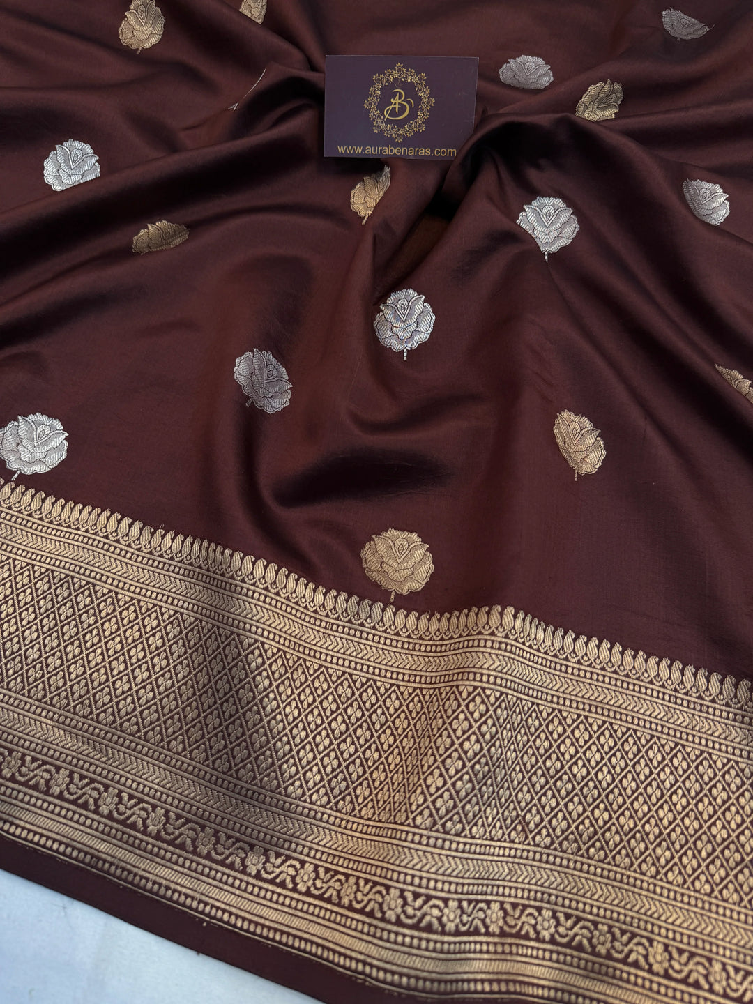 Brown Pure Silk Handloom Banarasi Saree