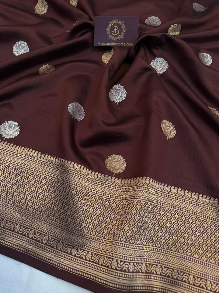 Brown Pure Silk Handloom Banarasi Saree
