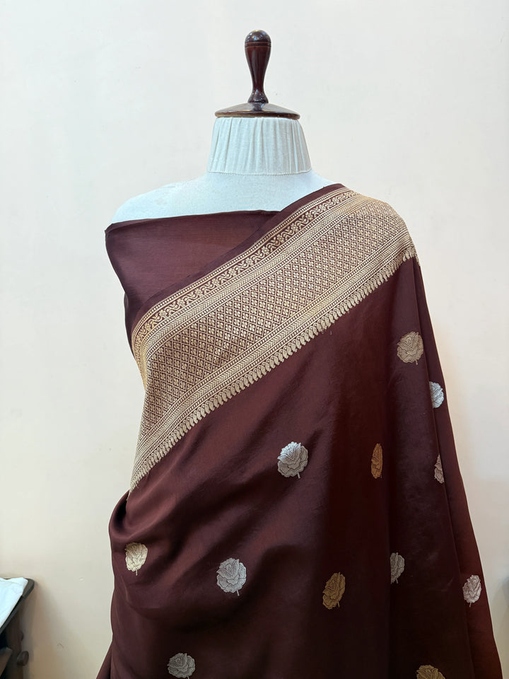 Brown Pure Silk Handloom Banarasi Saree