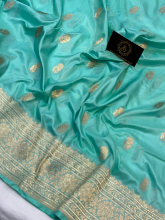 Aqa Blue Pure Banarasi Handloom Katan Silk Saree - Aura Benaras