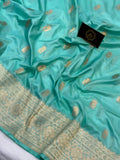 Aqa Blue Pure Banarasi Handloom Katan Silk Saree - Aura Benaras