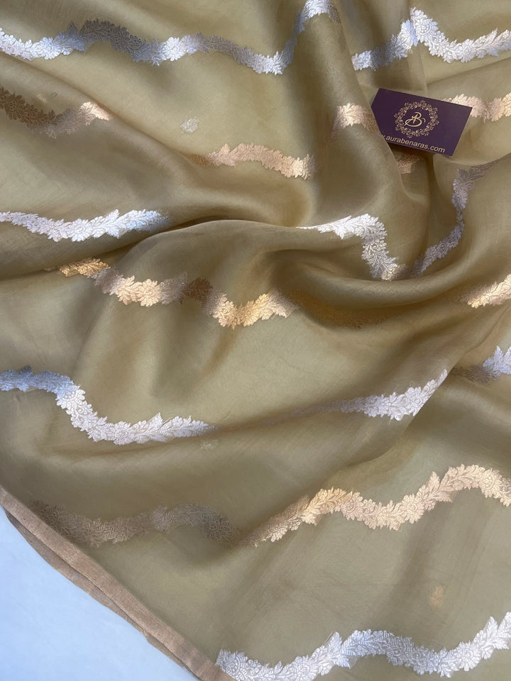 Golden Banarasi Kora silk handloom saree with Kadwa jaal design