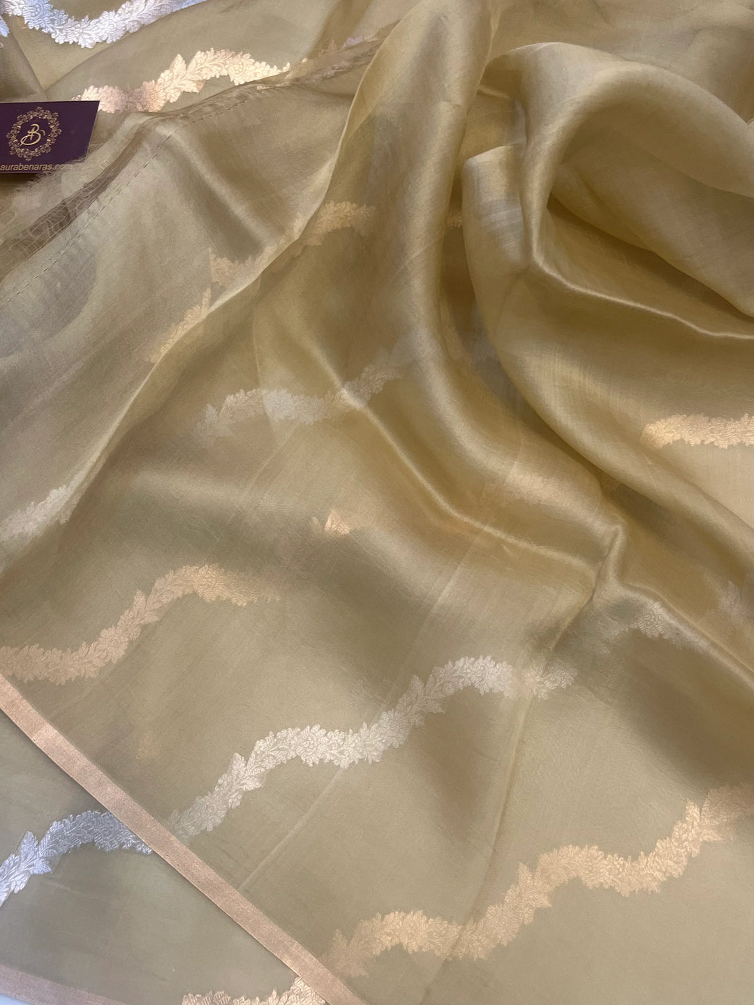 Golden Banarasi Kora silk handloom saree with Kadwa jaal design