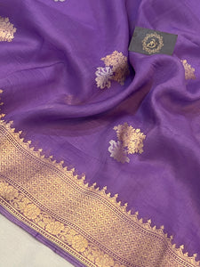 Lavender Pure Banarasi Handloom Silk Saree - Aura Benaras