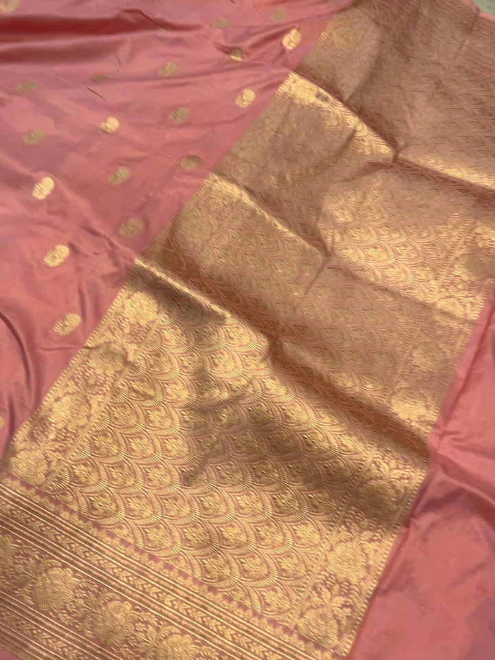 Blushing peach Pure Banarasi Handloom Katan Silk Saree