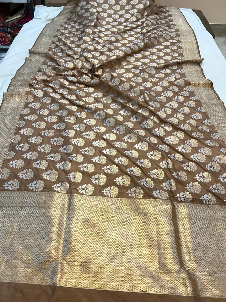 Lite Brown Banarasi Handloom Katan Silk Saree - Aura Benaras