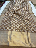 Lite Brown Banarasi Handloom Katan Silk Saree - Aura Benaras