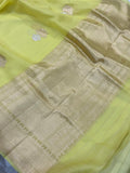 Pastel Yellow Pure Banarasi Handloom Silk Saree - Aura Benaras