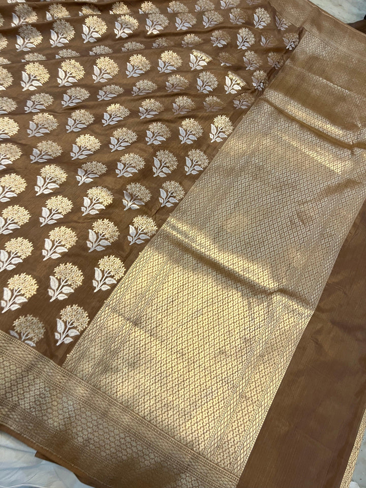 Lite Brown Banarasi Handloom Katan Silk Saree - Aura Benaras